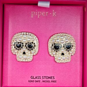 PIPER K NEW SKeleton Faux Pearl Earrings  Gold Tone
